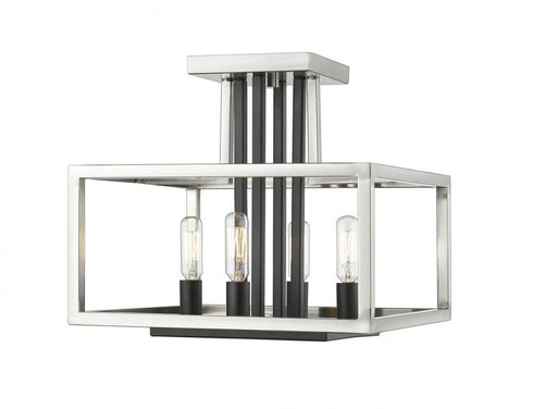 Z-Lite Quadra 4 Light Semi Flush Mount in Brushed Nickel + Matte Black Finish Model: 456SF-BN-BK