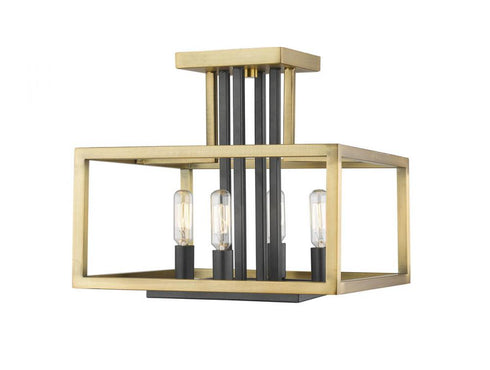 Z-Lite Quadra 4 Light Semi Flush Mount in Brushed Nickel + Matte Black Finish Model: 456SF-BN-BK