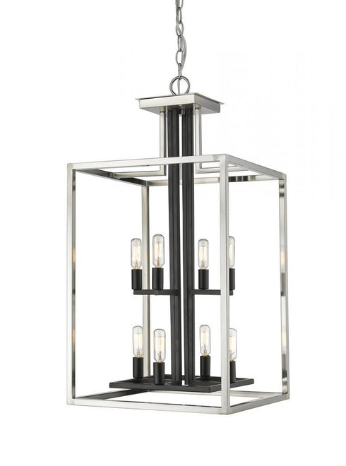 Z-Lite Quadra 8 Light Chandelier in Brushed Nickel + Matte Black Finish Model: 456-8BN-BK