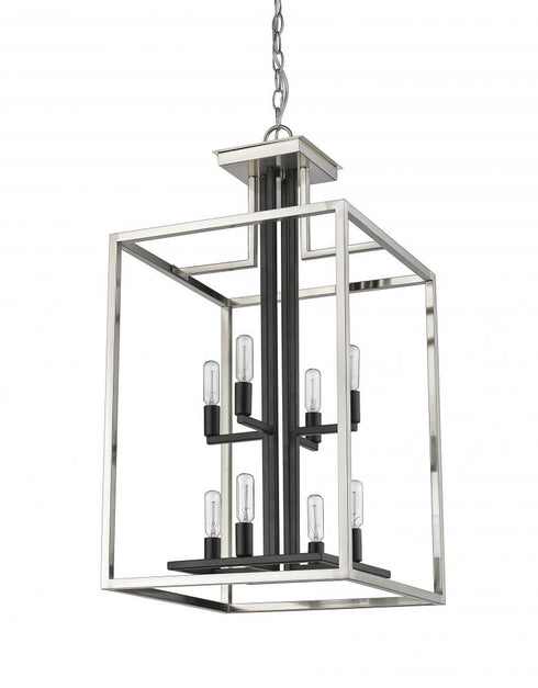 Z-Lite Quadra 8 Light Chandelier in Brushed Nickel + Matte Black Finish Model: 456-8BN-BK