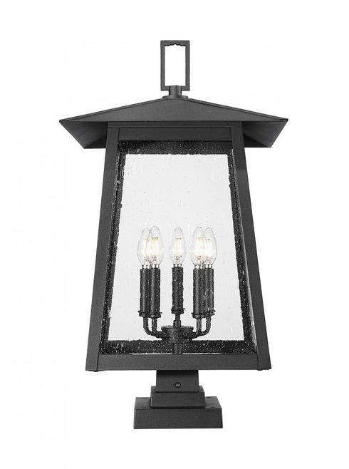 Z-Lite Rainer 5 Light Outdoor Pier Mounted Fixture in Black Finish Model: 5015PHXLS-SQPM-BK