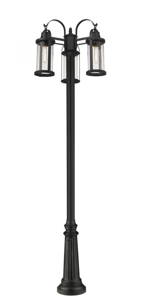 Z-Lite Roundhouse 3 Light Outdoor Post Mounted Fixture in Black Finish Model: 569MP3-511P-BK