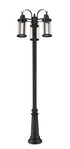 Z-Lite Roundhouse 3 Light Outdoor Post Mounted Fixture in Black Finish Model: 569MP3-511P-BK