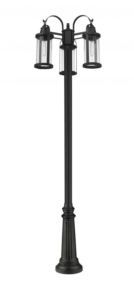 Z-Lite Roundhouse 3 Light Outdoor Post Mounted Fixture in Black Finish Model: 569MP3-511P-BK