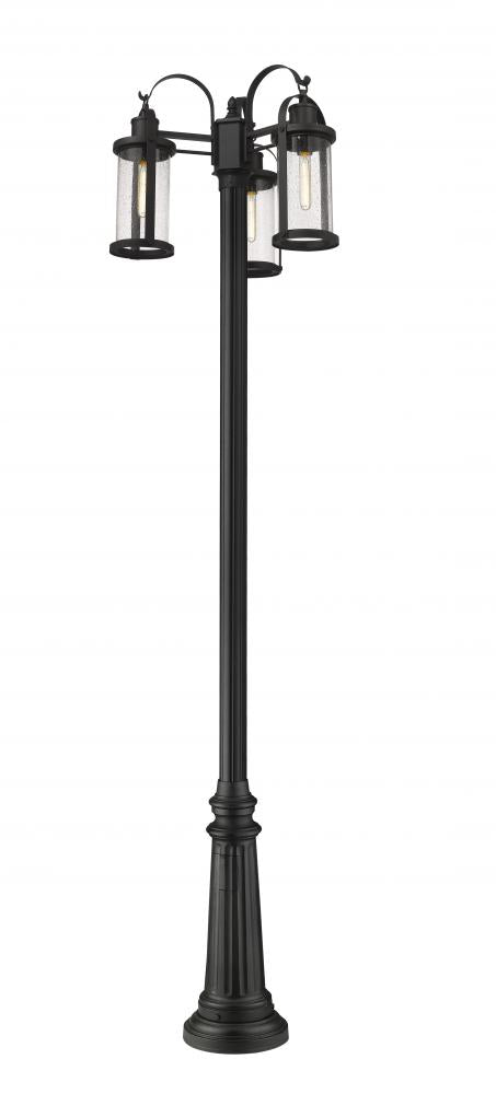 Z-Lite Roundhouse 3 Light Outdoor Post Mounted Fixture in Black Finish Model: 569MP3-511P-BK