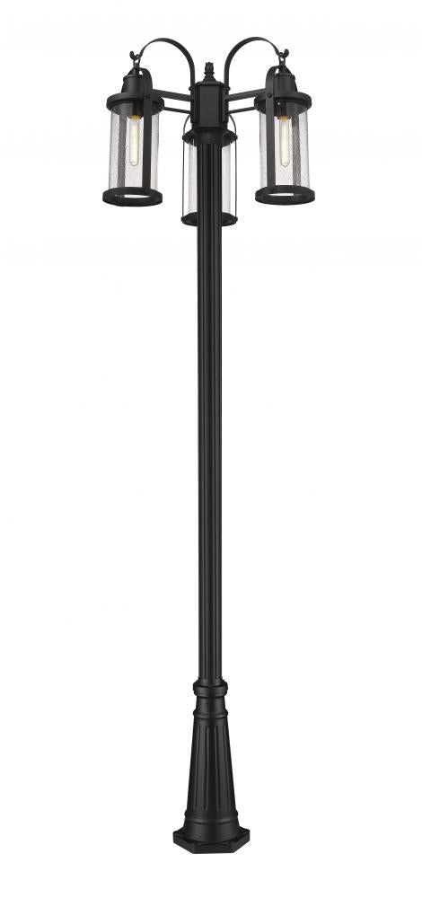 Z-Lite Roundhouse 3 Light Outdoor Post Mounted Fixture in Black Finish Model: 569MP3-519P-BK