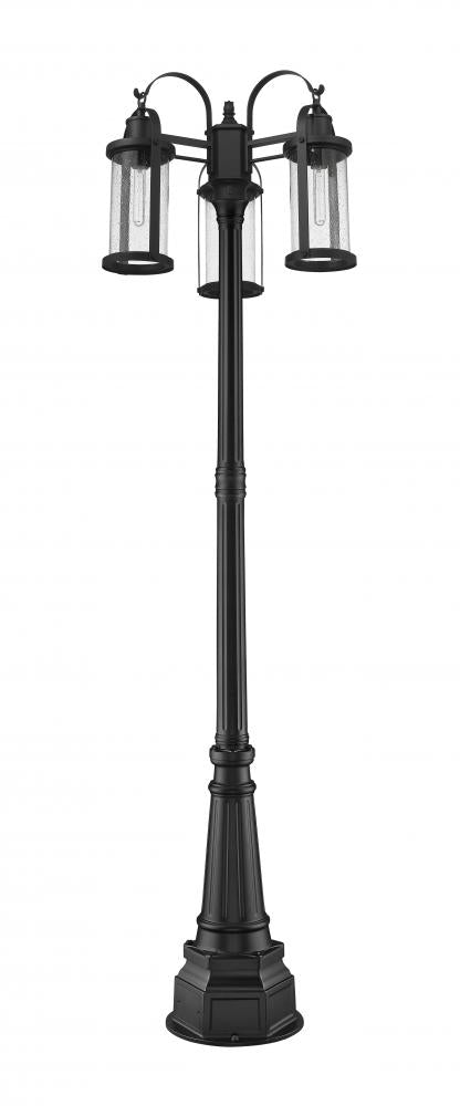Z-Lite Roundhouse 3 Light Outdoor Post Mounted Fixture in Black Finish Model: 569MP3-564P-BK