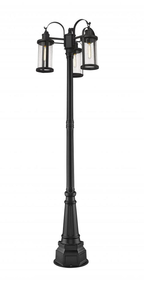 Z-Lite Roundhouse 3 Light Outdoor Post Mounted Fixture in Black Finish Model: 569MP3-564P-BK