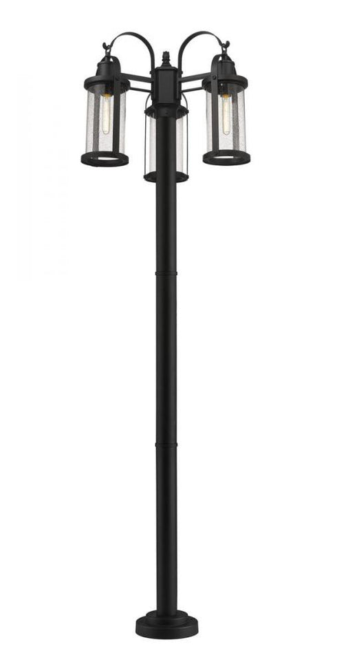 Z-Lite Roundhouse 3 Light Outdoor Post Mounted Fixture in Black Finish Model: 569MP3-567P-BK