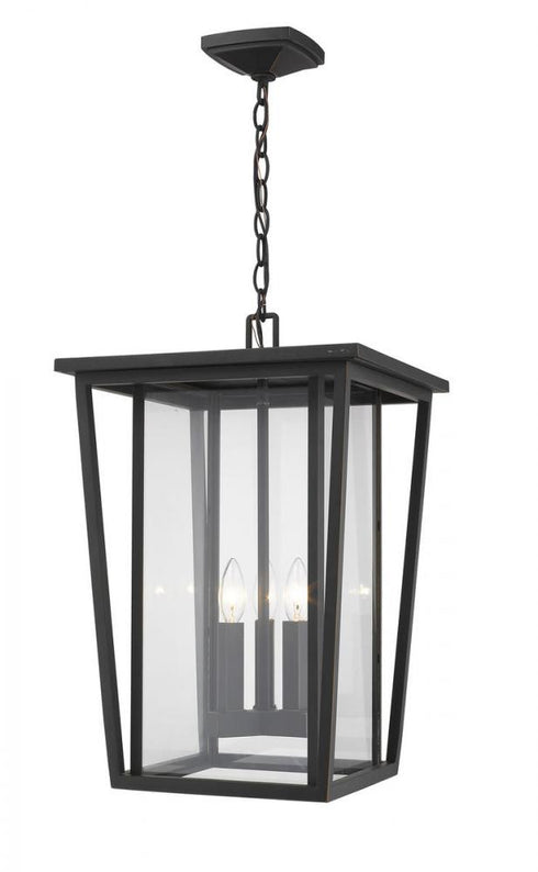 Z-Lite Seoul 3 Light Outdoor Chain Mount Ceiling Fixture in Black Finish Model: 571CHXL-BK