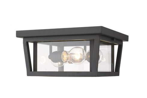 Z-Lite Seoul 3 Light Outdoor Flush Mount in Black Finish Model: 571F-BK