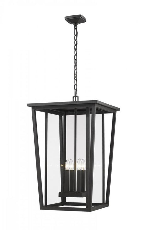 Z-Lite Seoul 4 Light Outdoor Chain Mount Ceiling Fixture in Black Finish Model: 571CHXXL-BK