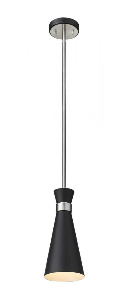Z-Lite Soriano 1 Light Pendant in Matte Black + Brushed Nickel Finish Model: 728MP-MB-BN