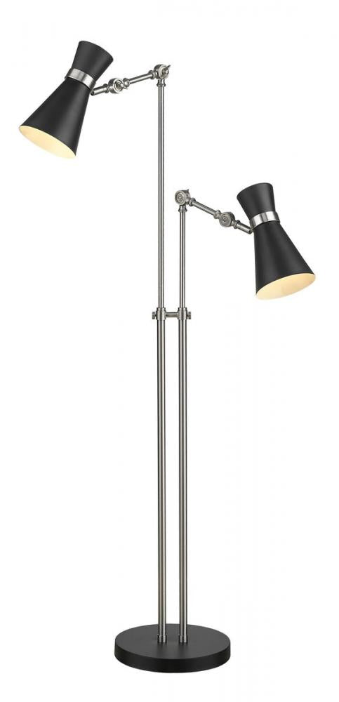 Z-Lite Soriano 2 Light Floor Lamp in Matte Black + Brushed Nickel Finish Model: 728FL-MB-BN