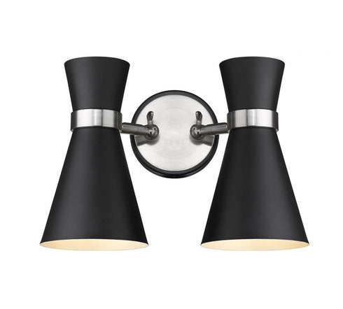Z-Lite Soriano 2 Light Wall Sconce in Matte Black + Brushed Nickel Finish Model: 728-2S-MB-BN
