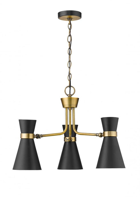 Z-Lite Soriano 3 Light Chandelier in Matte Black + Heritage Brass Finish Model: 728-3MB-HBR