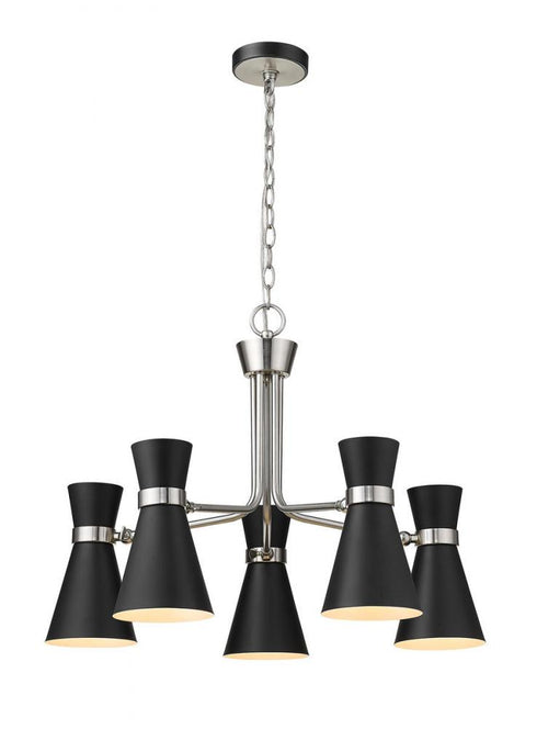 Z-Lite Soriano 5 Light Chandelier in Matte Black + Brushed Nickel Finish Model: 728-5MB-BN