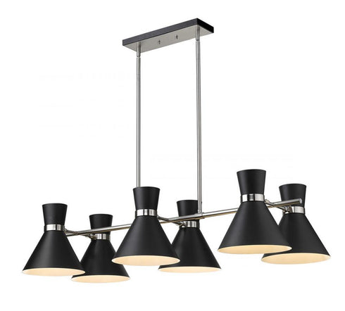 Z-Lite Soriano 6 Light Linear Chandelier in Matte Black + Brushed Nickel Finish Model: 728-6L-MB-BN