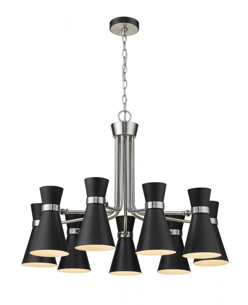 Z-Lite Soriano 9 Light Chandelier in Matte Black + Brushed Nickel Finish Model: 728-9MB-BN