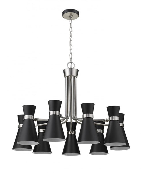Z-Lite Soriano 9 Light Chandelier in Matte Black + Brushed Nickel Finish Model: 728-9MB-BN