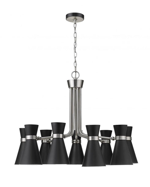 Z-Lite Soriano 9 Light Chandelier in Matte Black + Brushed Nickel Finish Model: 728-9MB-BN