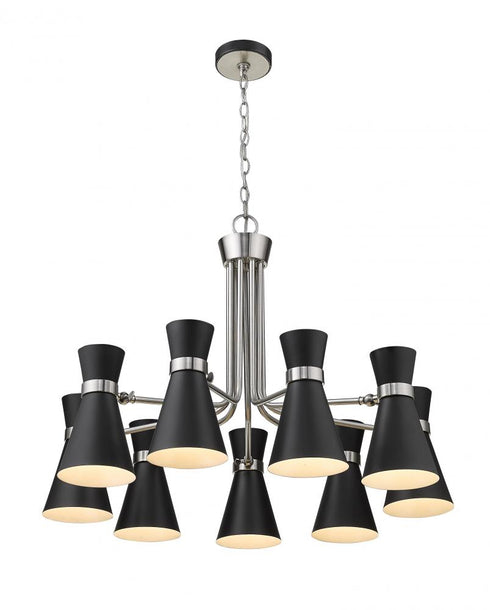 Z-Lite Soriano 9 Light Chandelier in Matte Black + Brushed Nickel Finish Model: 728-9MB-BN