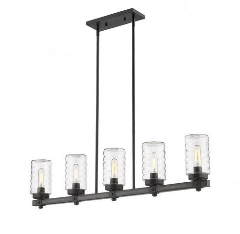 Z-Lite Tahoe 5 Light Outdoor Linear Chandelier in Ashen Barnboard Finish Model: 588-5L-ABB