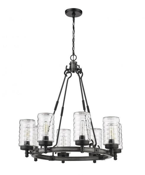 Z-Lite Tahoe 8 Light Outdoor Chandelier in Ashen Barnboard Finish Model: 588-8ABB