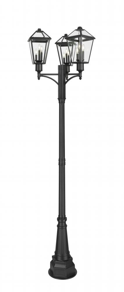 Z-Lite Talbot 3 Light Outdoor Post Mount Fixture in Black Finish Model: 579PHBR-3-564P-BK