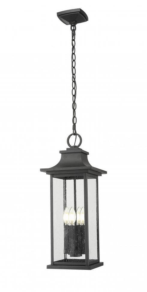 Z-Lite Tiberius 4 Light Outdoor Chain Mount Ceiling Fixture in Black Finish Model: 5017CHB-BK