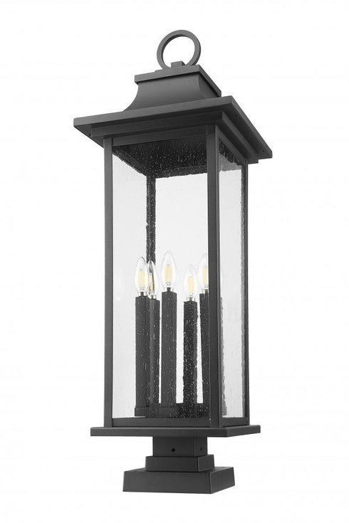 Z-Lite Tiberius 6 Light Outdoor Pier Mounted Fixture in Black Finish Model: 5017PHXLS-SQPM-BK