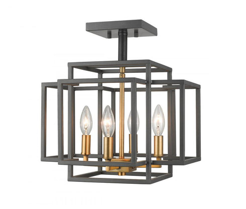 Z-Lite Titania 4 Light Semi Flush Mount in Black + Brushed Nickel Finish Model: 454SF-BK-BN