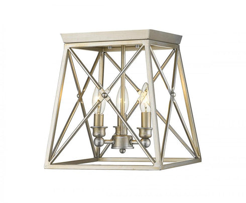Z-Lite Trestle 3 Light Flush Mount in Antique Silver Finish Model: 447F11-AS