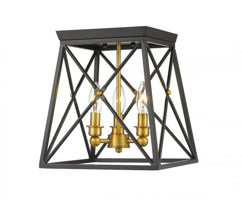 Z-Lite Trestle 3 Light Flush Mount in Antique Silver Finish Model: 447F11-AS