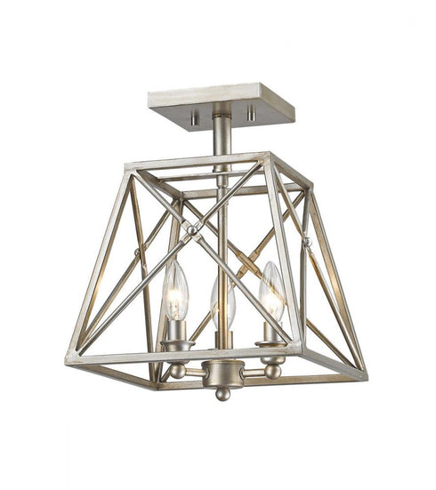 Z-Lite Trestle 3 Light Semi Flush Mount in Antique Silver Finish Model: 447SF-AS