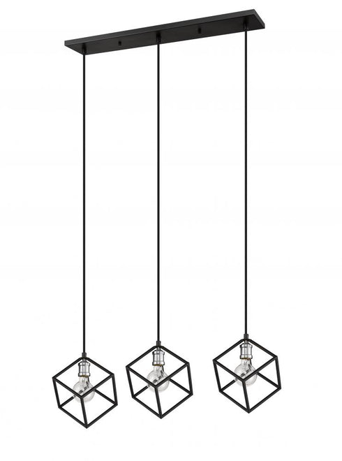 Z-Lite Vertical 3 Light Linear Chandelier in Matte Black + Brushed Nickel Finish Model: 478-3L-MB-BN