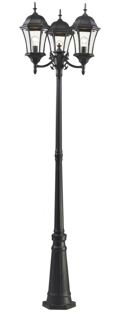 Z-Lite Wakefield 3 Light Outdoor Post Mounted Fixture in Black Finish Model: 522MP3-BK