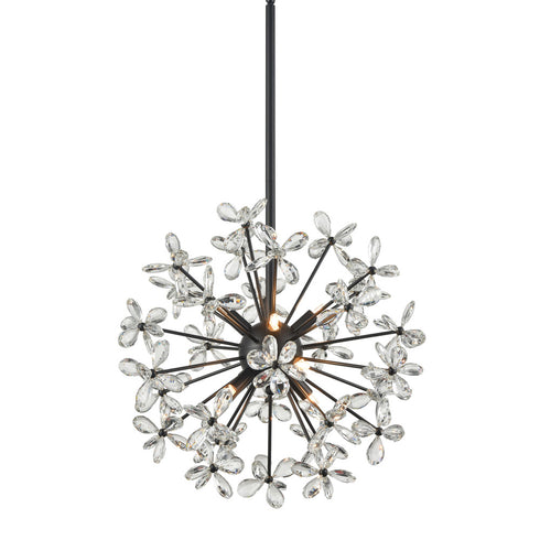 Zeev Lighting ADELLE 12 Light 12 Light Floral Crystal Pedal Sputnik in Matte Black Pendant Light Model: CD10210-12-MBK