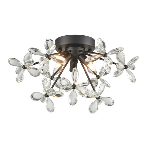 ZEEV Lighting ADELLE 3 Light Floral Crystal Pedal Sputnik in Aged Brass Flush Mount Model: FM60053-3-AGB
