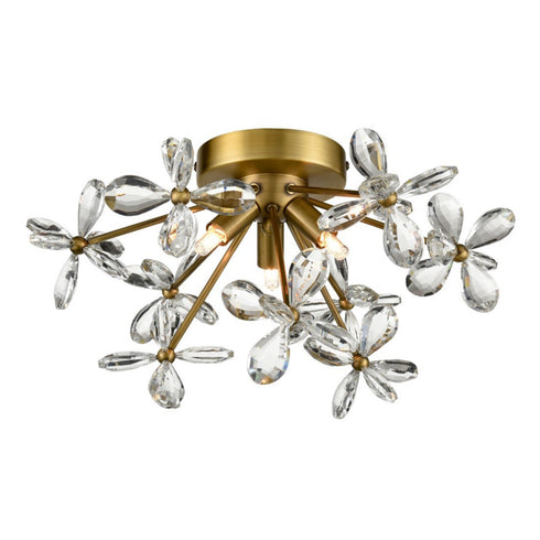 ZEEV Lighting ADELLE 3 Light Floral Crystal Pedal Sputnik in Aged Brass Flush Mount Model: FM60053-3-AGB