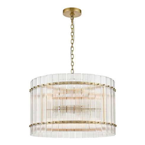 ZEEV Lighting ALLURE 12 Light Fluted Glass Panel in Aged Brass Drum Pendant Light Model: CD10399-12-AGB