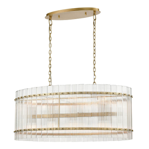 ZEEV Lighting ALLURE 16 Light Fluted Glass Panel in Aged Brass Oval Dining Chandelier Model: CD10397-16-AGB