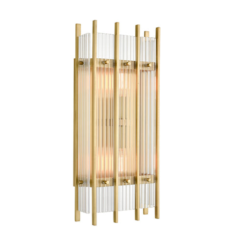 ZEEV Lighting ALLURE 2 Light Fluted Glass Panel in Aged Brass Vertical Wall Sconce Model: WS70050-2-AGB