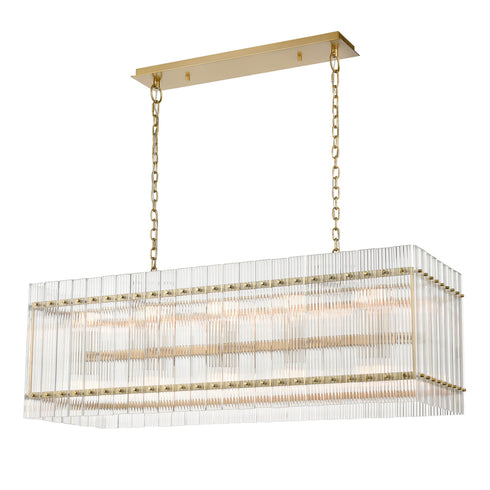 ZEEV Lighting ALLURE 20 Light Fluted Glass Panel in Aged Brass Rectangular Dining Chandelier Model: CD10403-20-AGB