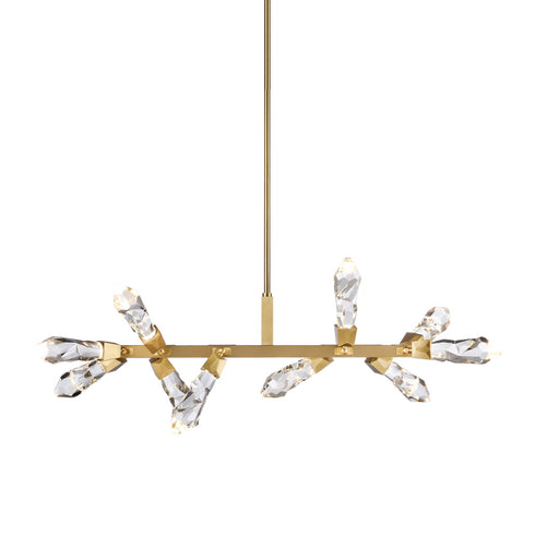 Zeev Lighting ANGELUS 10 Light LED 3CCT 31 Inch 10 Light Crafted Crystal in Aged Brass Linear Adjustable Pendant Model: PL11413-LED-10-AGB