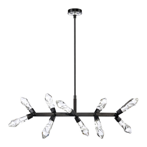 ZEEV Lighting Angelus 48 Inch LED 10 Light Crystal Linear Pendant in Brushed Black in Satin Brushed Black Finish Model: PL11415-LED-10-SBB