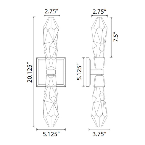 ZEEV Lighting Angelus LED 2 Light Crystal Duo Wall Sconce in Matte White Model: WS11410-LED-2-MW