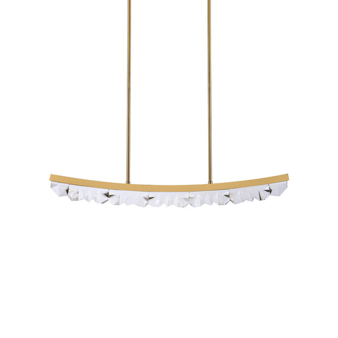 Zeev Lighting ARCUS 1 Light LED 3CCT 32 Inch Unique Curved Crystal in Aged Brass Linear Pendant Light Model: PL11609-LED-32-AGB