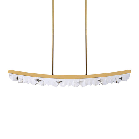 Zeev Lighting ARCUS 1 Light LED 3CCT 32 Inch Unique Curved Crystal in Aged Brass Linear Pendant Light Model: PL11609-LED-32-AGB