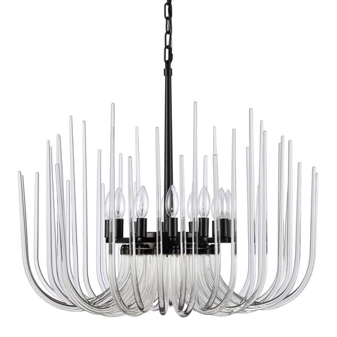 ZEEV Lighting ASTORIA 12 Light Solid Curved Clear Glass in Satin Brushed Black Chandelier Model: CD10032-12-SBB